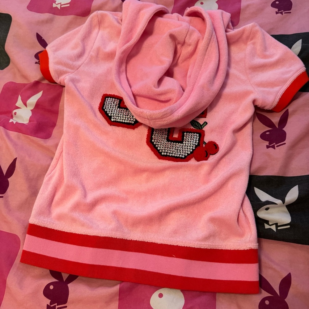 Juicy Couture Pink and Red Hoodie with Varsity JC Logo - Picture 2 of 8